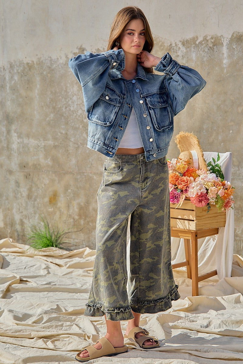 Woodland Ruffle Denim Bloomer Pants in Camouflage - product photo 10