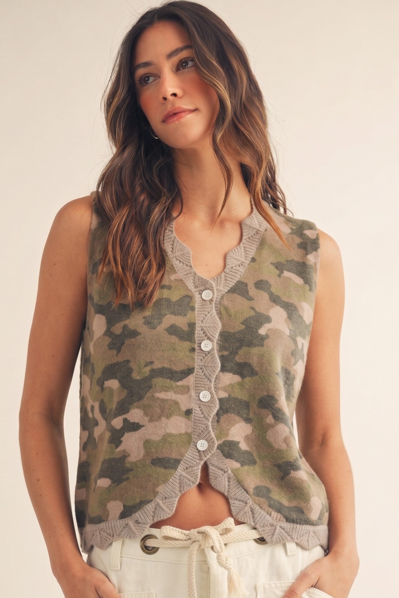 Woodlands Camo Buttoned Knit Vest - Westly