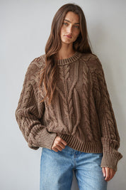 Worn In Cable Knit Sweater in Brown - product photo 1