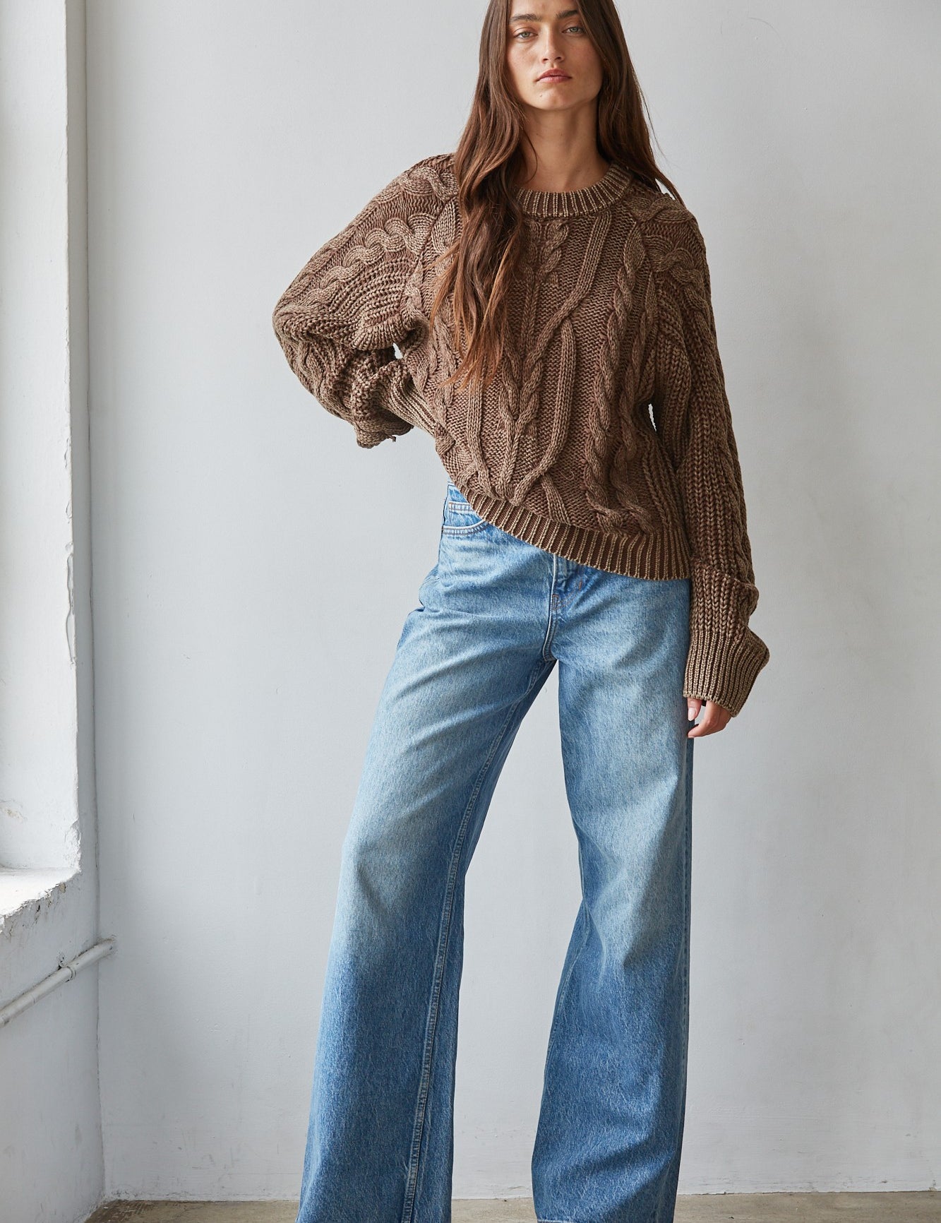 Worn In Cable Knit Sweater in Brown - product photo 2