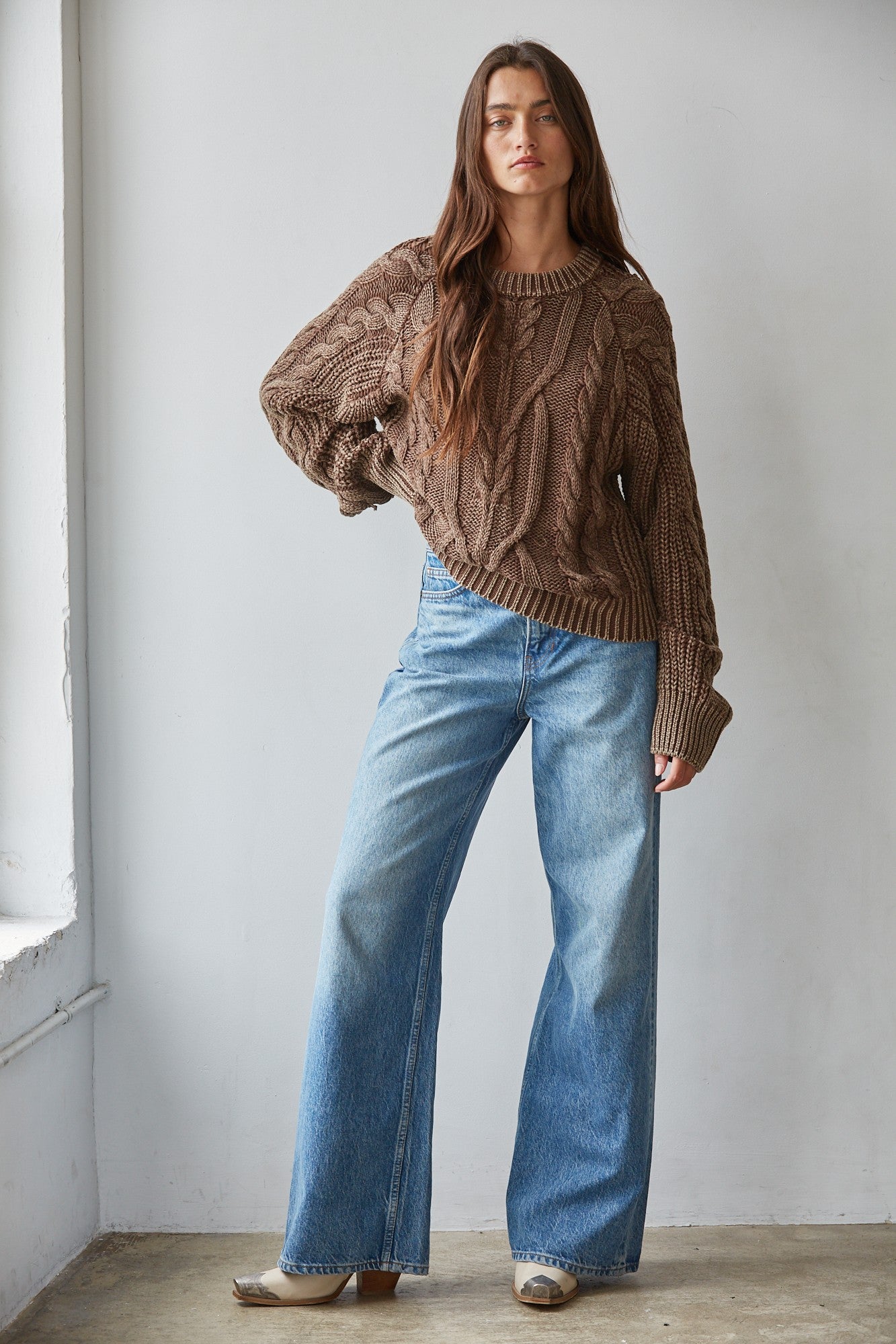 Worn In Cable Knit Sweater in Brown - product photo 2