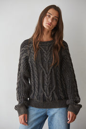 Worn In Cable Knit Sweater in Washed Black - product photo 1