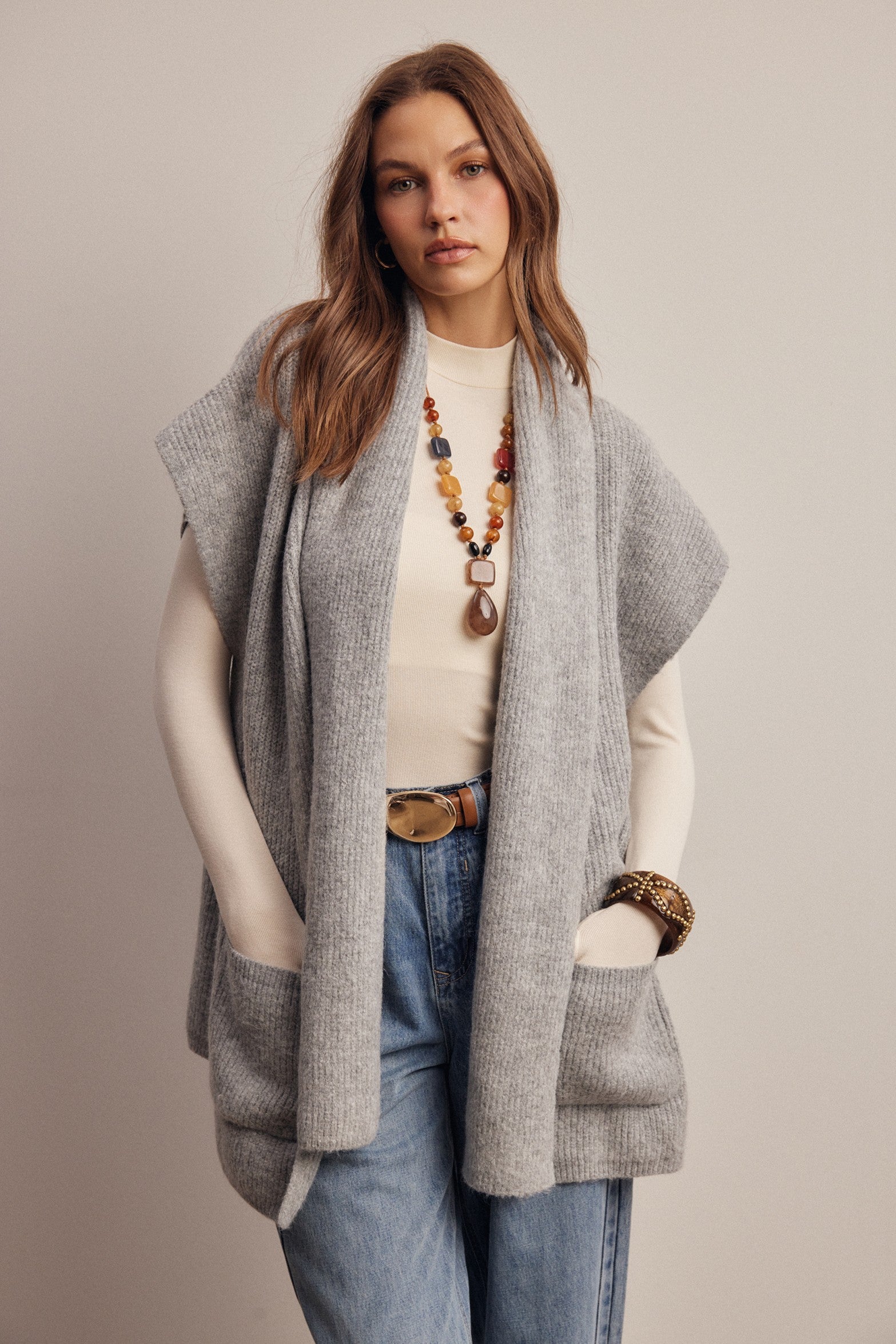 Wrap Story Scarf Knit Vest in Heather Grey, photo 3