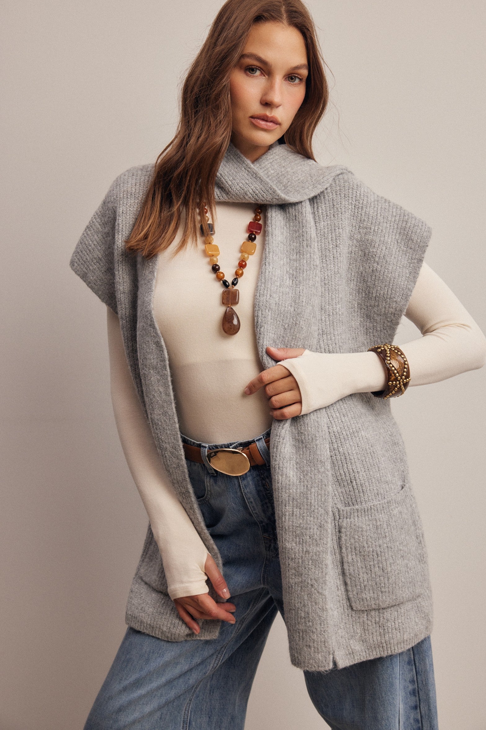 Wrap Story Scarf Knit Vest in Heather Grey, photo 4
