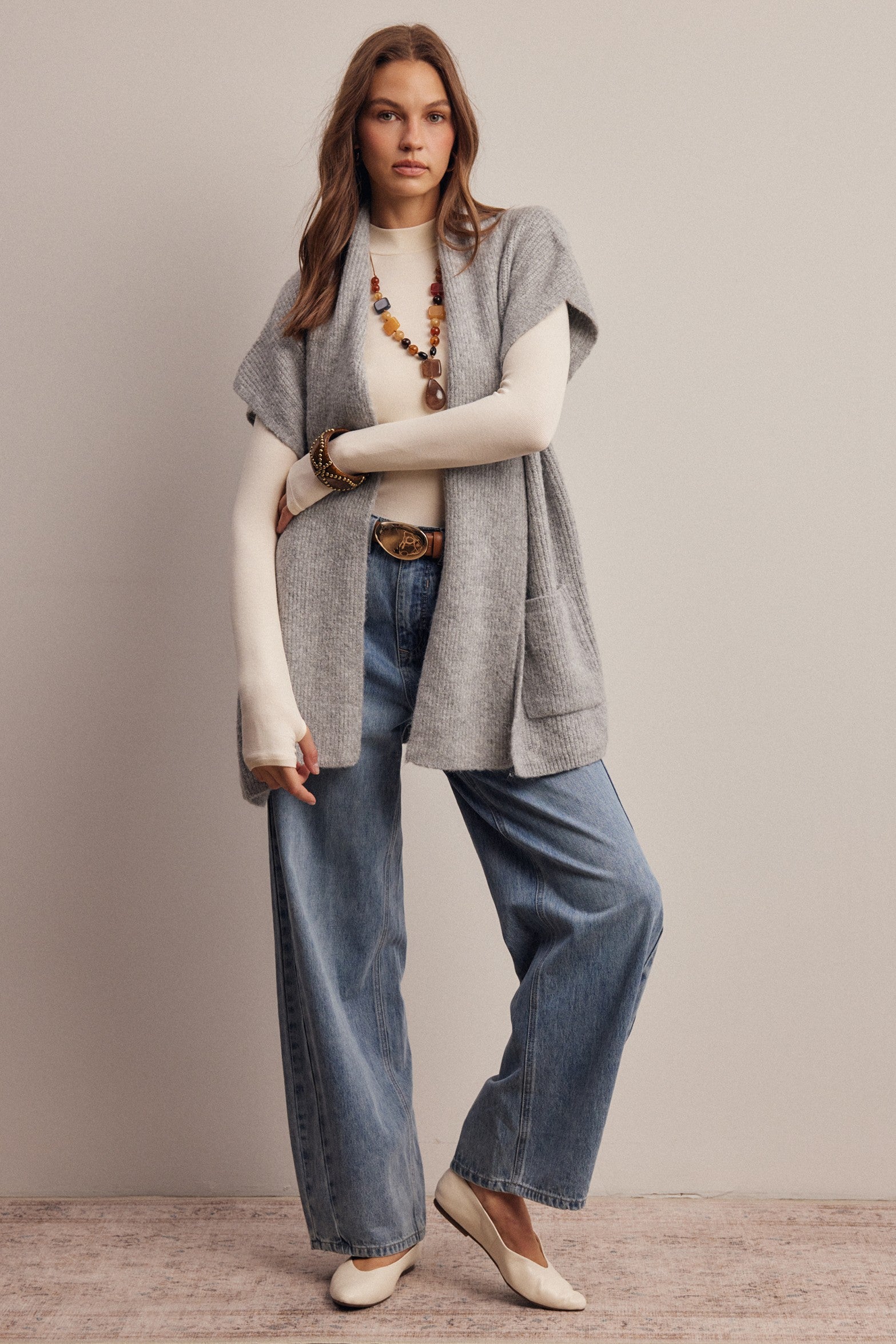 Wrap Story Scarf Knit Vest in Heather Grey, photo 11