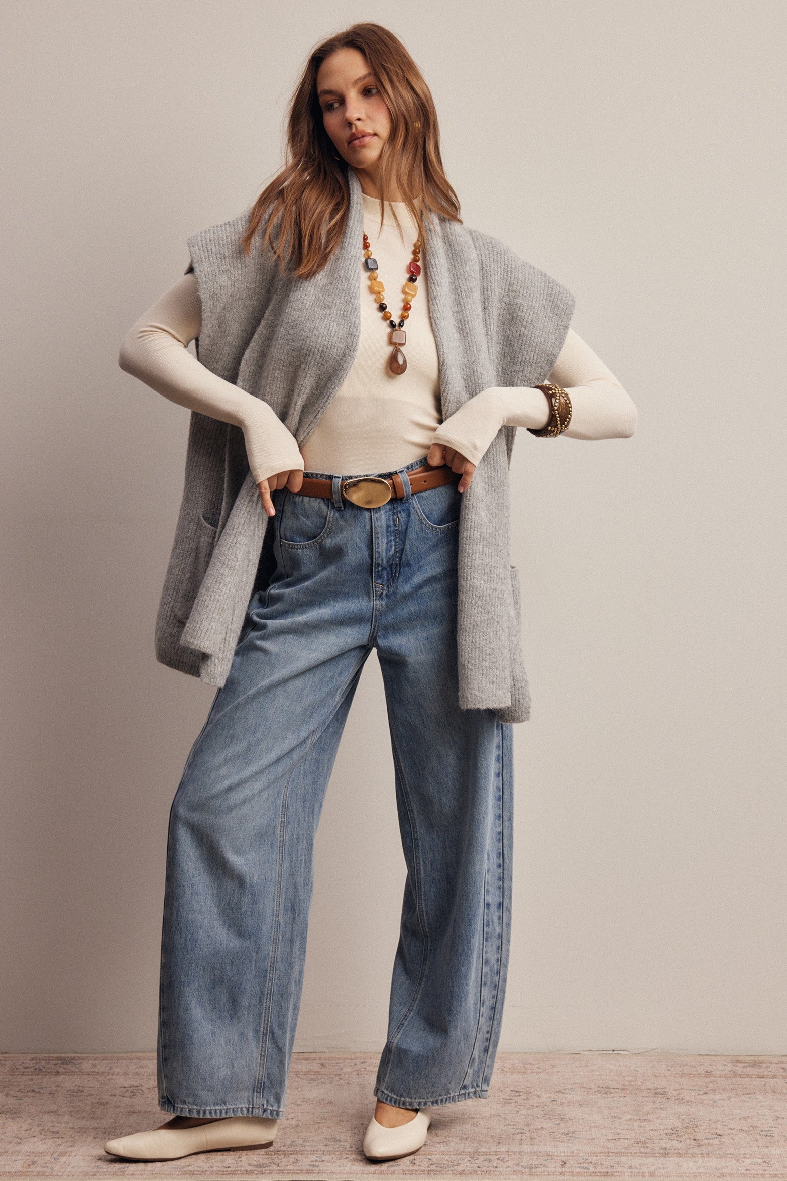 Wrap Story Scarf Knit Vest in Heather Grey, photo 12