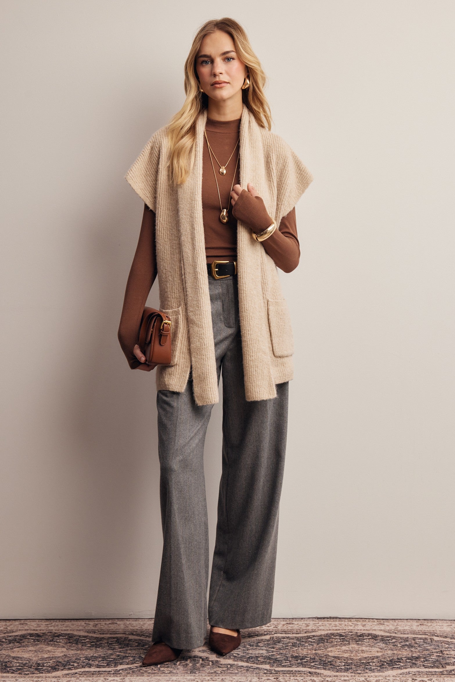 Wrap Story Scarf Knit Vest in Light Beige, photo 9