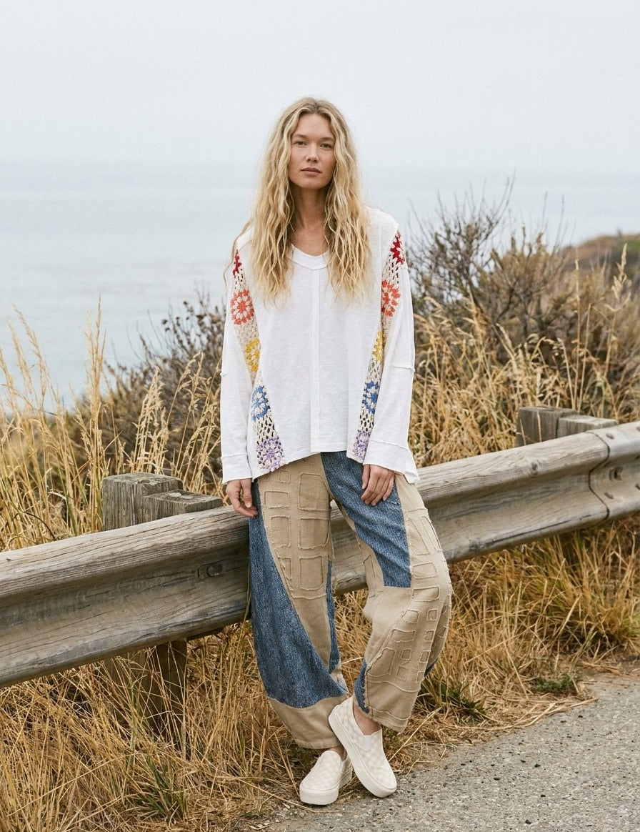 Wren Oversized Top With Crochet Panels - Westly