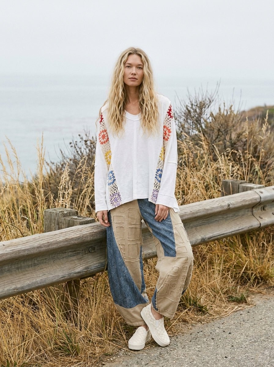 Wren Oversized Top With Crochet Panels - Westly