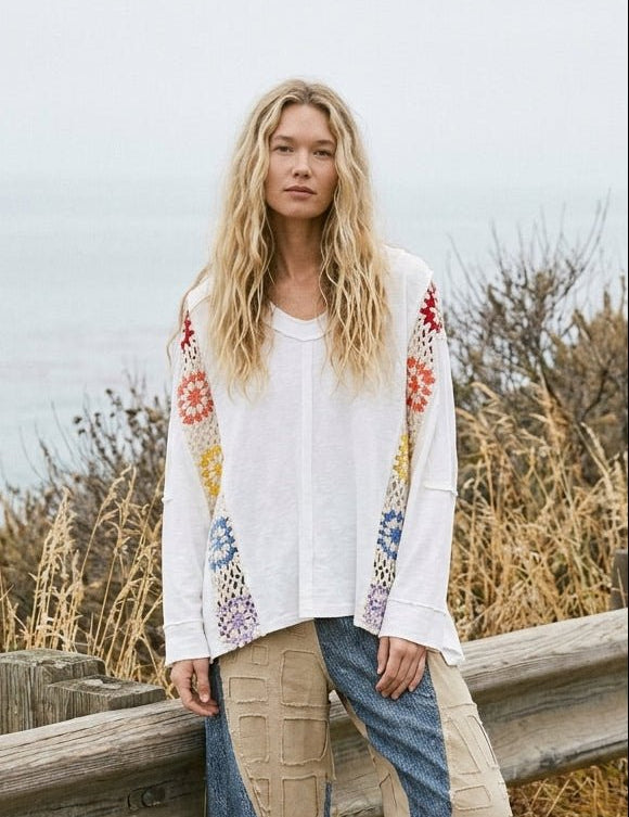 Wren Oversized Top With Crochet Panels - Westly