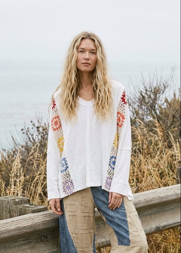 Wren Oversized Top With Crochet Panels - Westly