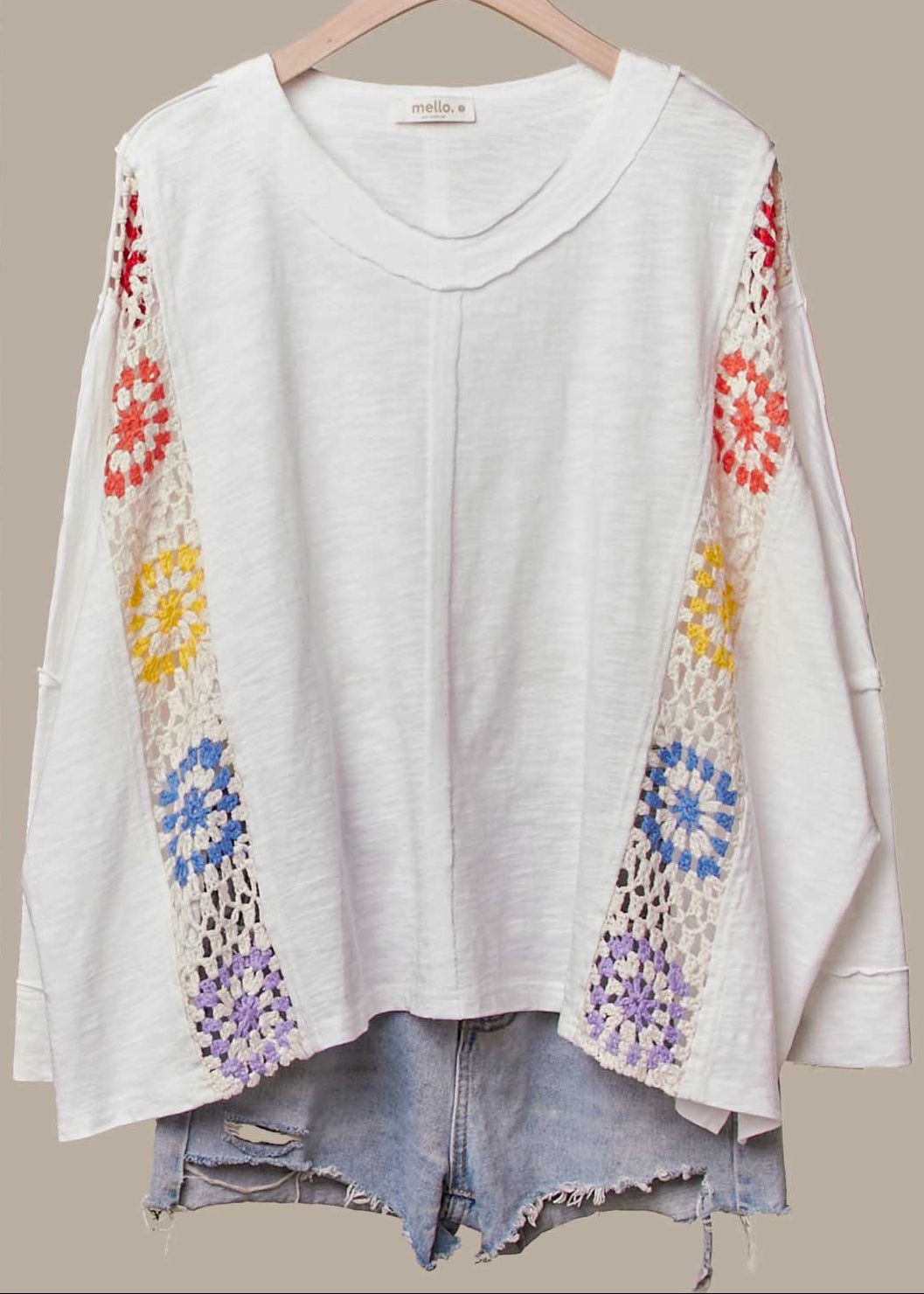 Wren Oversized Top With Crochet Panels - Westly