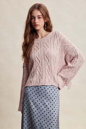Wrenley Oversized Cable Knit Sweater - Blush