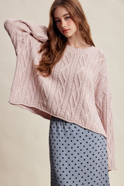 Wrenley Oversized Cable Knit Sweater - Blush