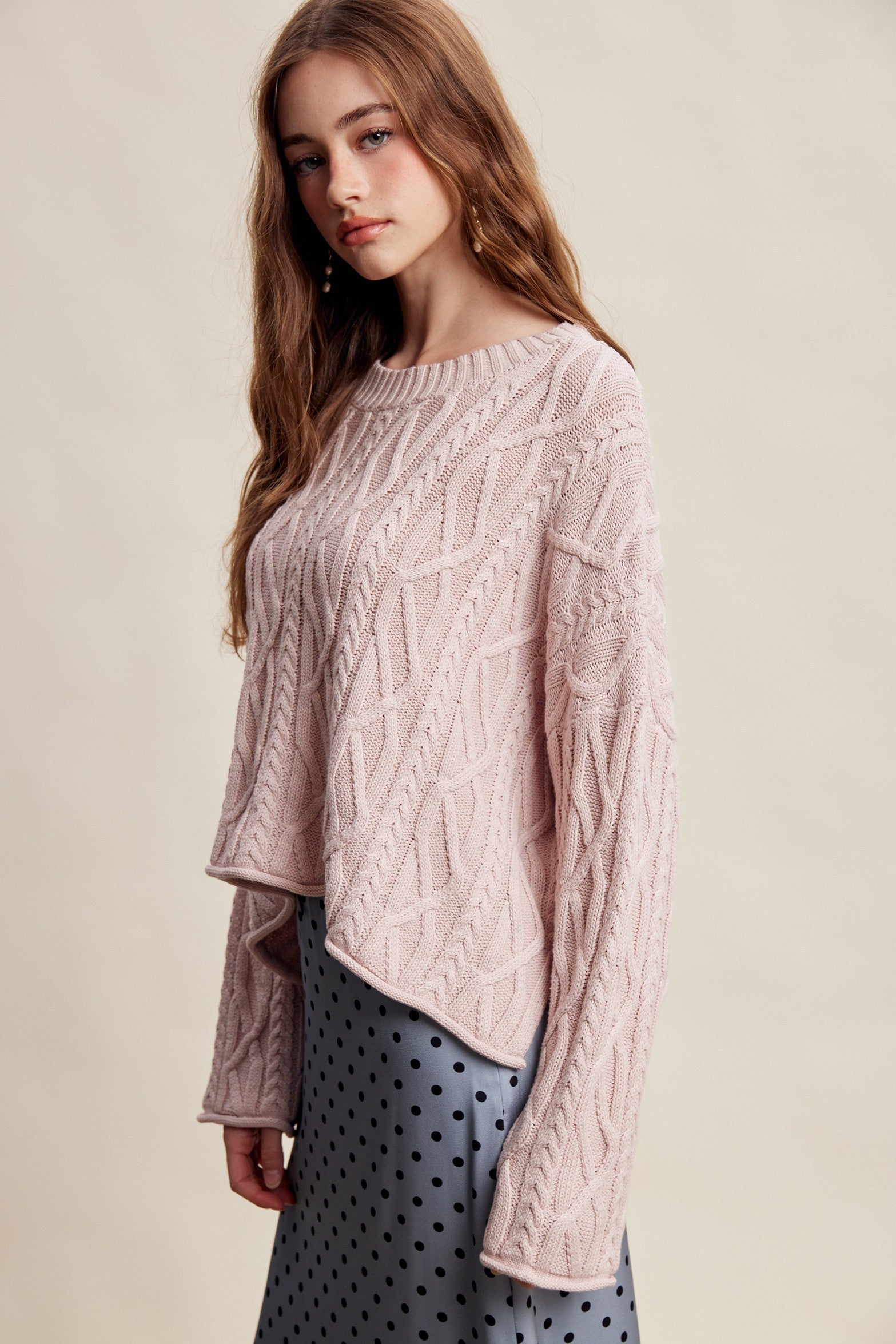 Wrenley Oversized Cable Knit Sweater - Blush