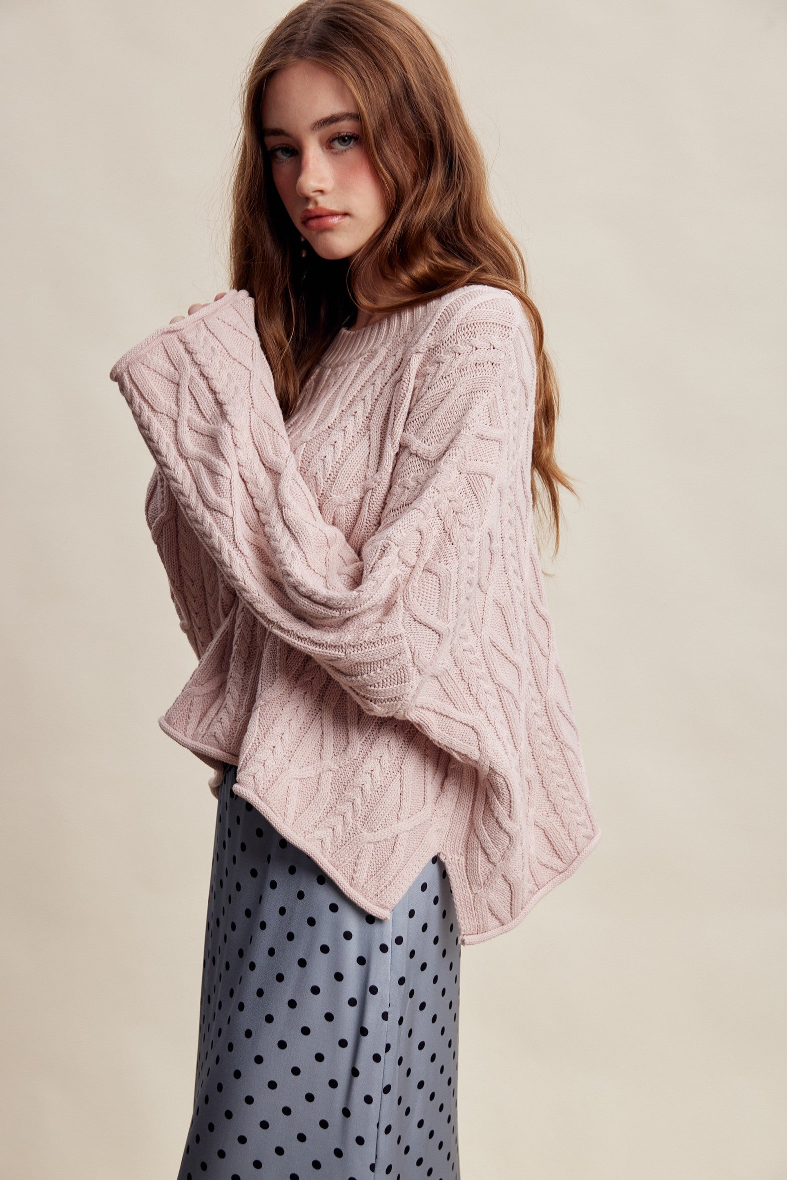 Wrenley Oversized Cable Knit Sweater - Blush