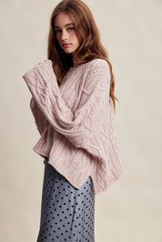 Wrenley Oversized Cable Knit Sweater - Blush