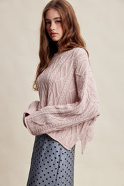 Wrenley Oversized Cable Knit Sweater - Blush