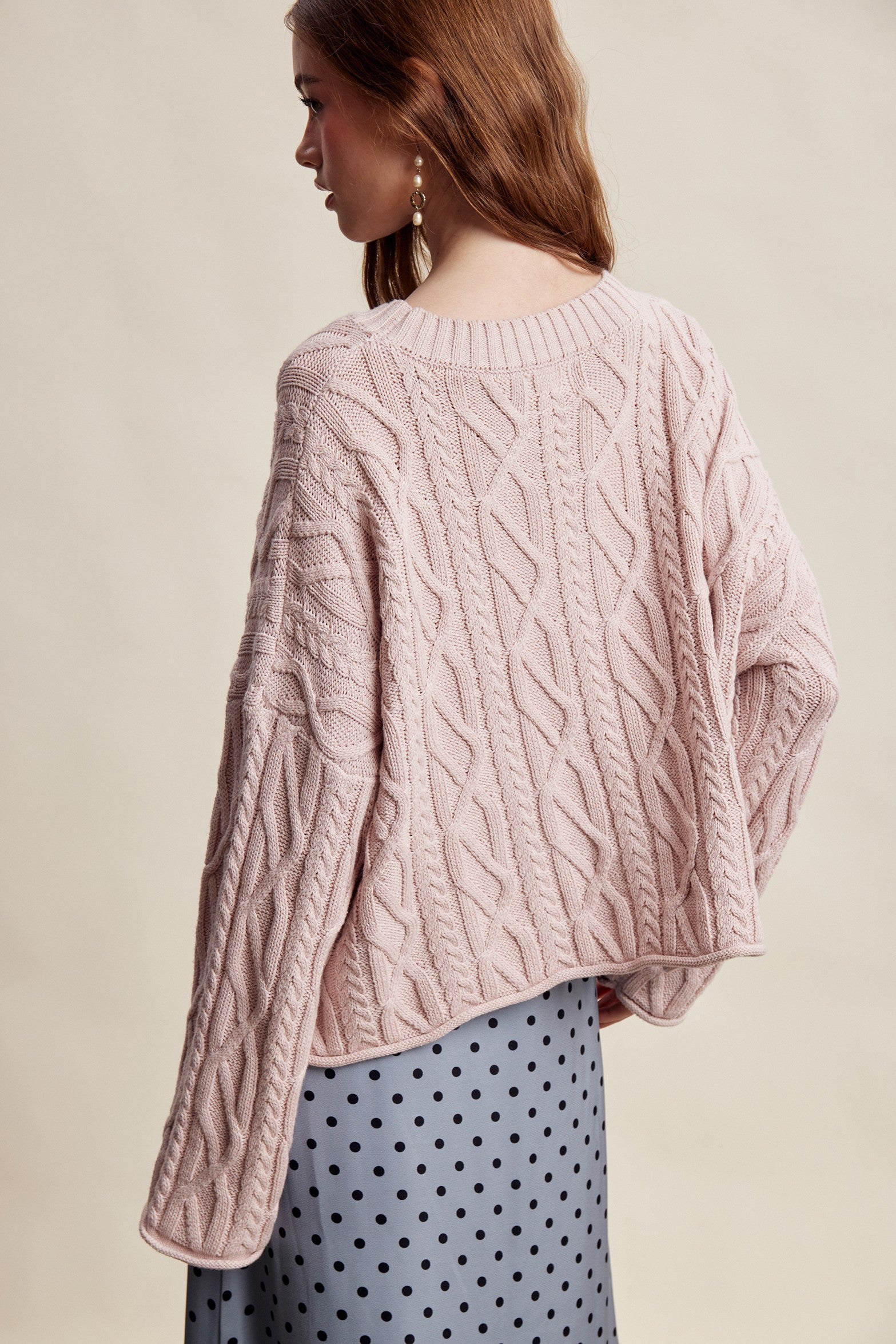 Wrenley Oversized Cable Knit Sweater - Blush