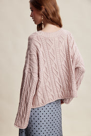 Wrenley Oversized Cable Knit Sweater - Blush