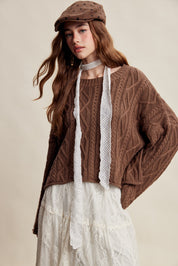 Wrenley Oversized Cable Knit Sweater - Brown