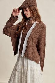 Wrenley Oversized Cable Knit Sweater - Brown