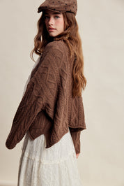Wrenley Oversized Cable Knit Sweater - Brown