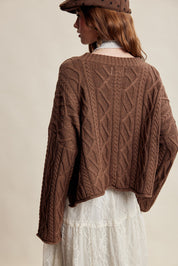 Wrenley Oversized Cable Knit Sweater - Brown
