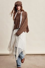 Wrenley Oversized Cable Knit Sweater - Brown