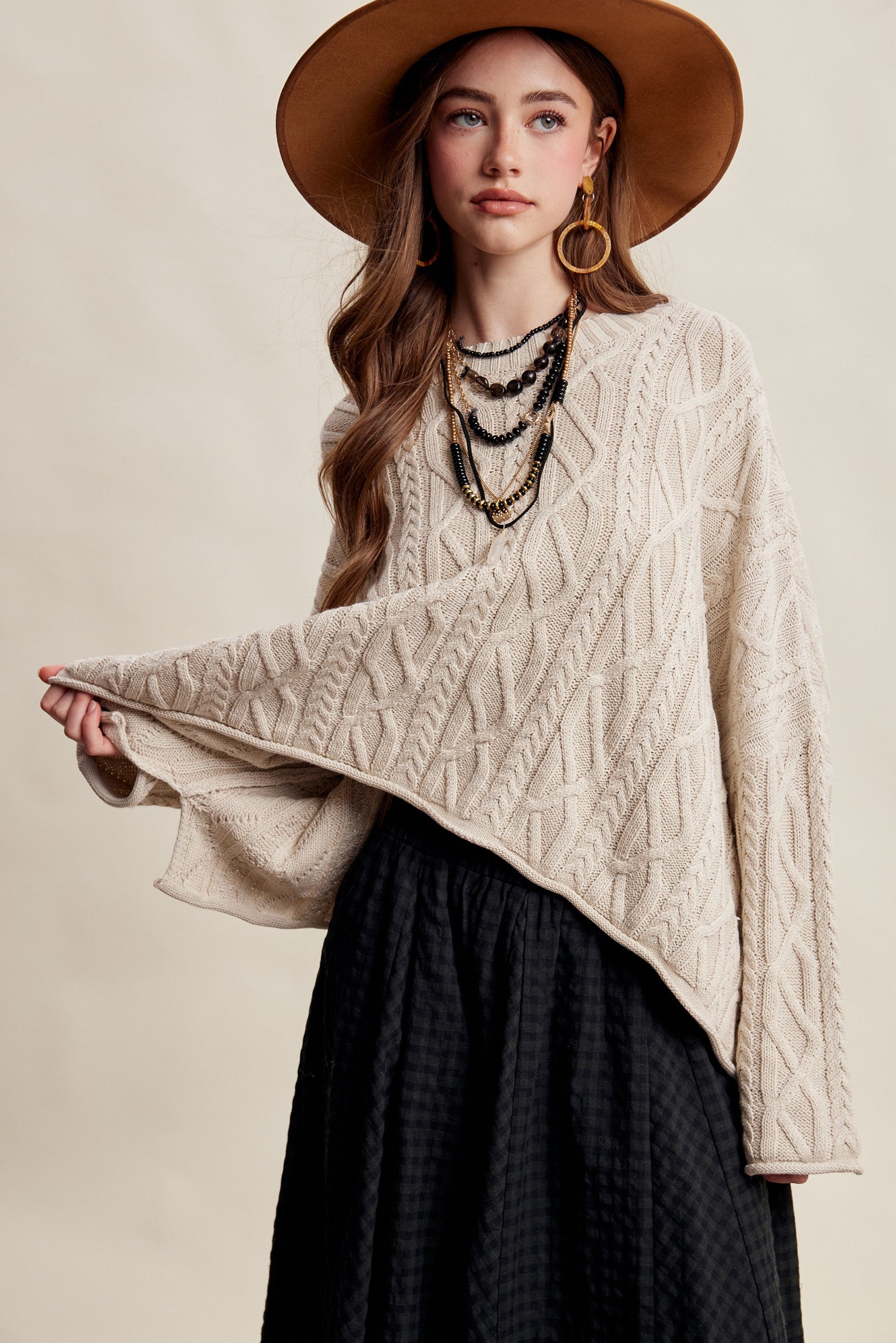 Wrenley Oversized Cable Knit Sweater - Ecru
