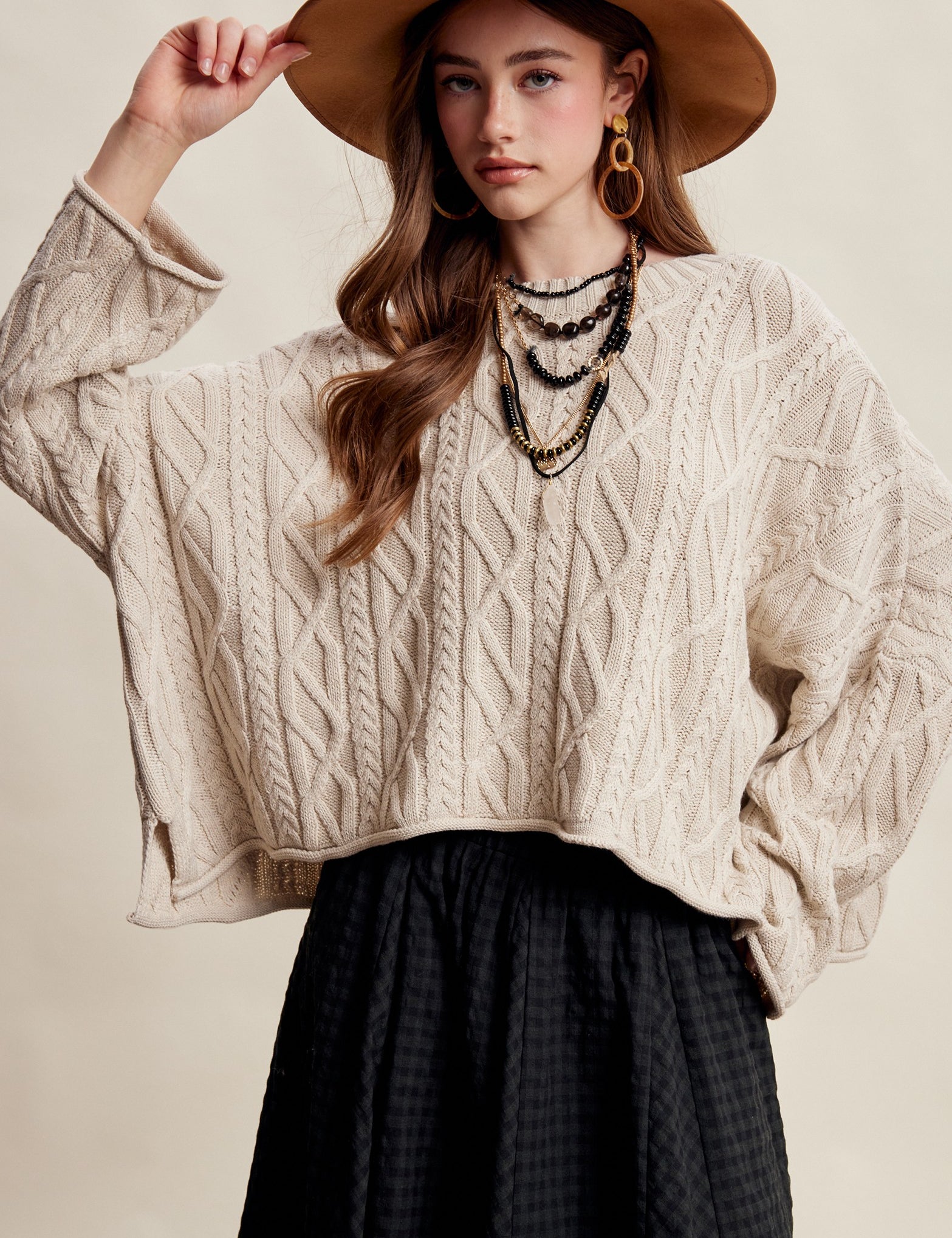 Wrenley Oversized Cable Knit Sweater - Ecru