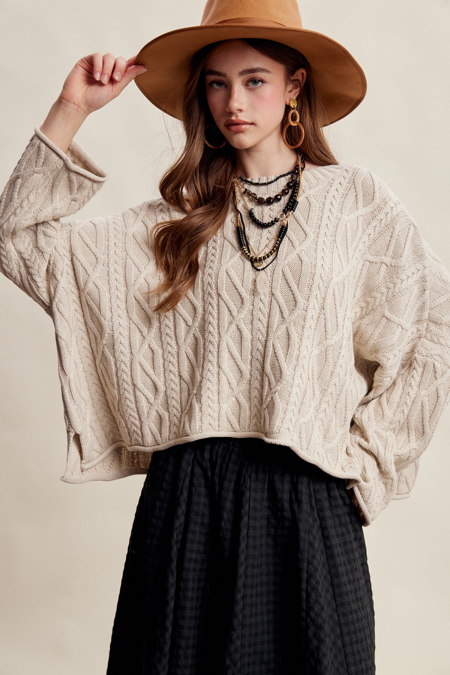 Wrenley Oversized Cable Knit Sweater - Ecru