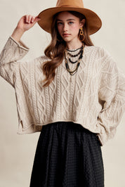 Wrenley Oversized Cable Knit Sweater - Ecru