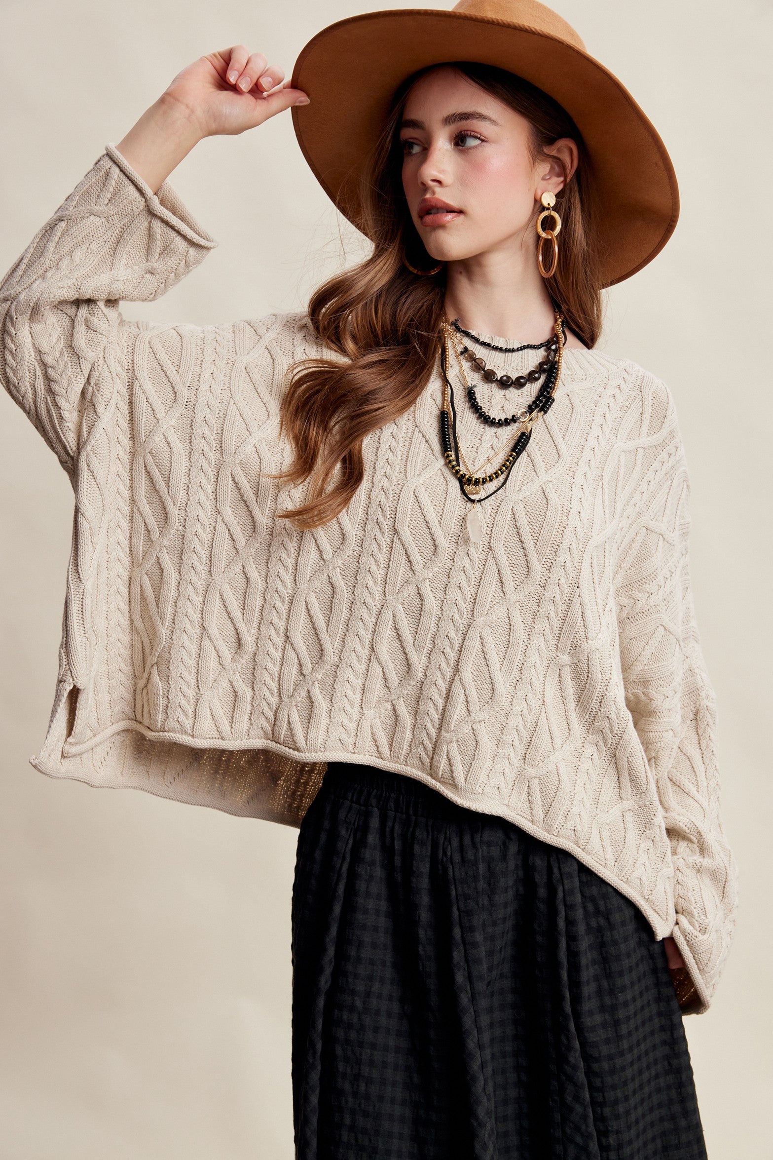 Wrenley Oversized Cable Knit Sweater - Ecru
