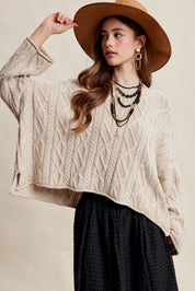 Wrenley Oversized Cable Knit Sweater - Ecru