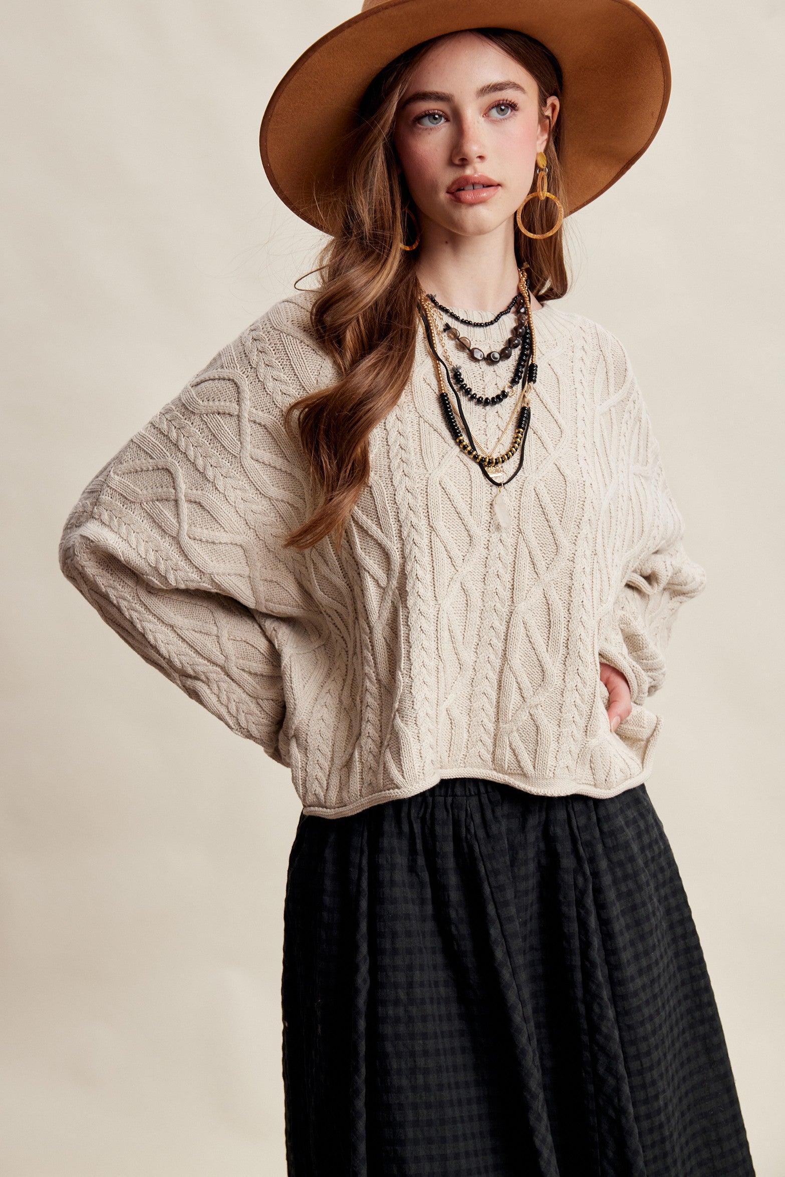 Wrenley Oversized Cable Knit Sweater - Ecru