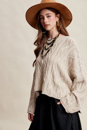Wrenley Oversized Cable Knit Sweater - Ecru