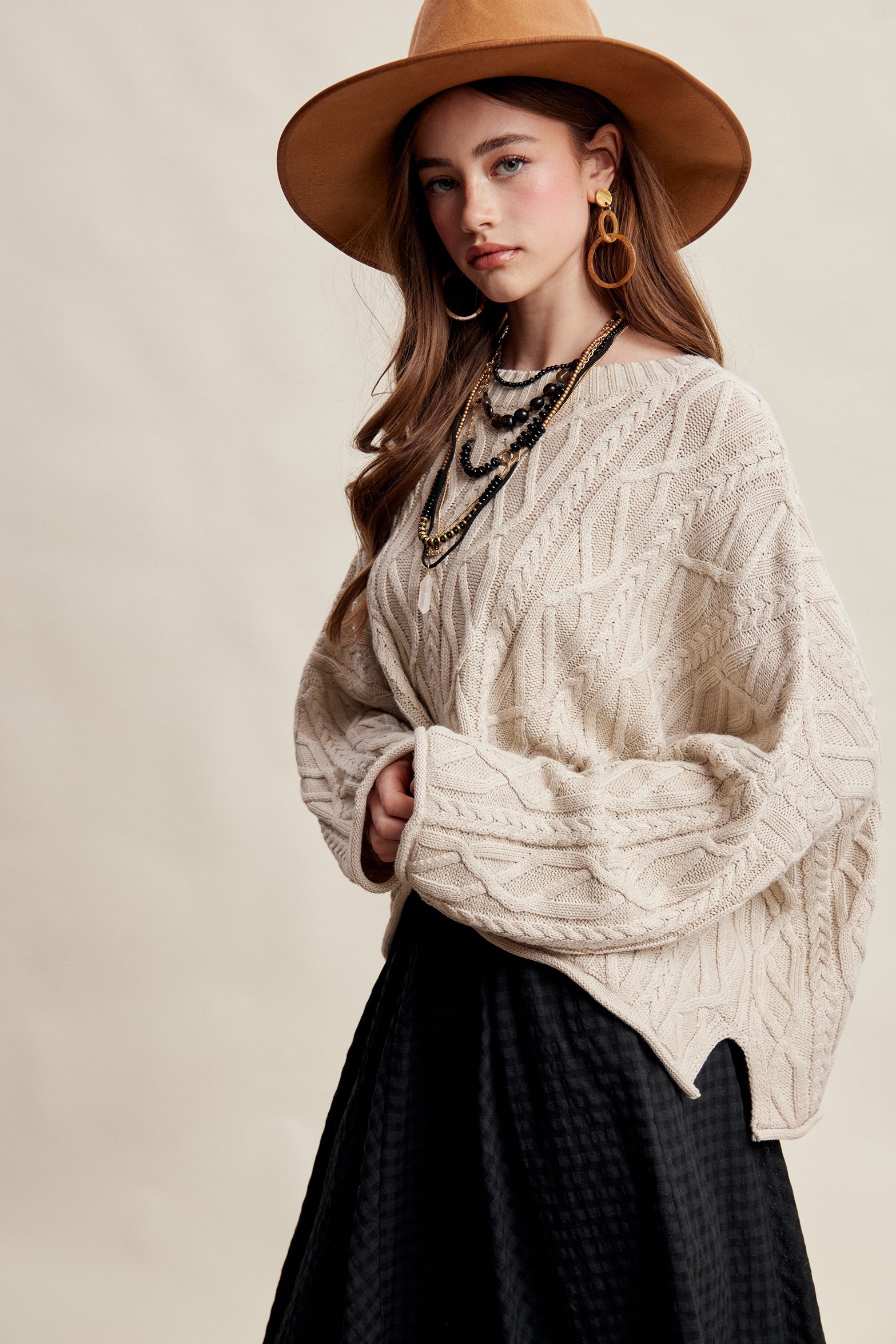 Wrenley Oversized Cable Knit Sweater - Ecru
