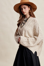Wrenley Oversized Cable Knit Sweater - Ecru