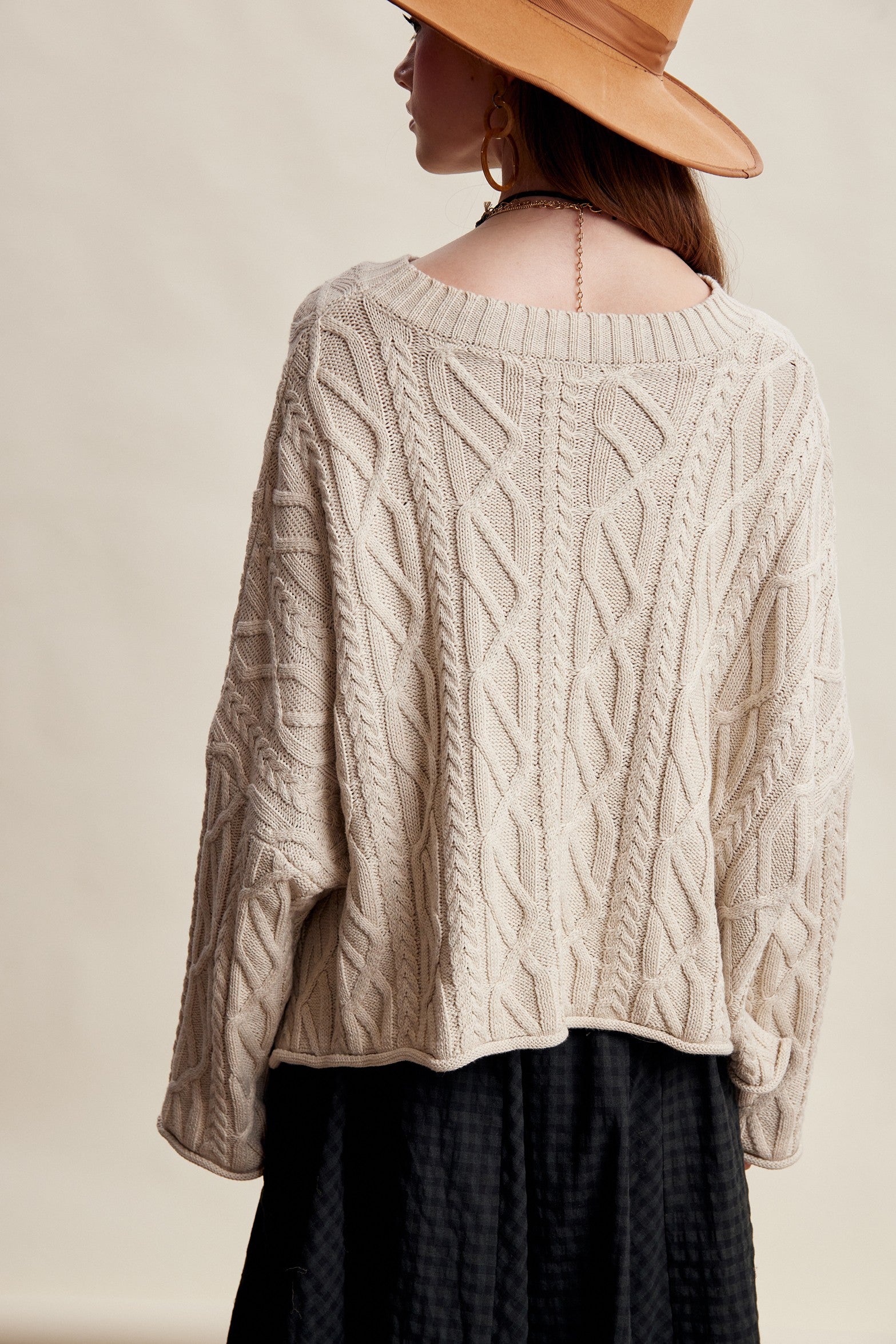 Wrenley Oversized Cable Knit Sweater - Ecru
