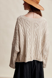 Wrenley Oversized Cable Knit Sweater - Ecru