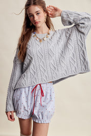 Wrenley Oversized Cable Knit Sweater - Sky