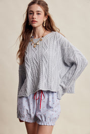 Wrenley Oversized Cable Knit Sweater - Sky