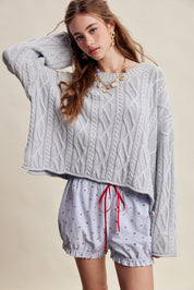 Wrenley Oversized Cable Knit Sweater - Sky