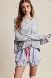 Wrenley Oversized Cable Knit Sweater - Sky