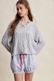 Wrenley Oversized Cable Knit Sweater - Sky