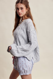 Wrenley Oversized Cable Knit Sweater - Sky