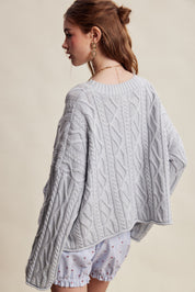 Wrenley Oversized Cable Knit Sweater - Sky