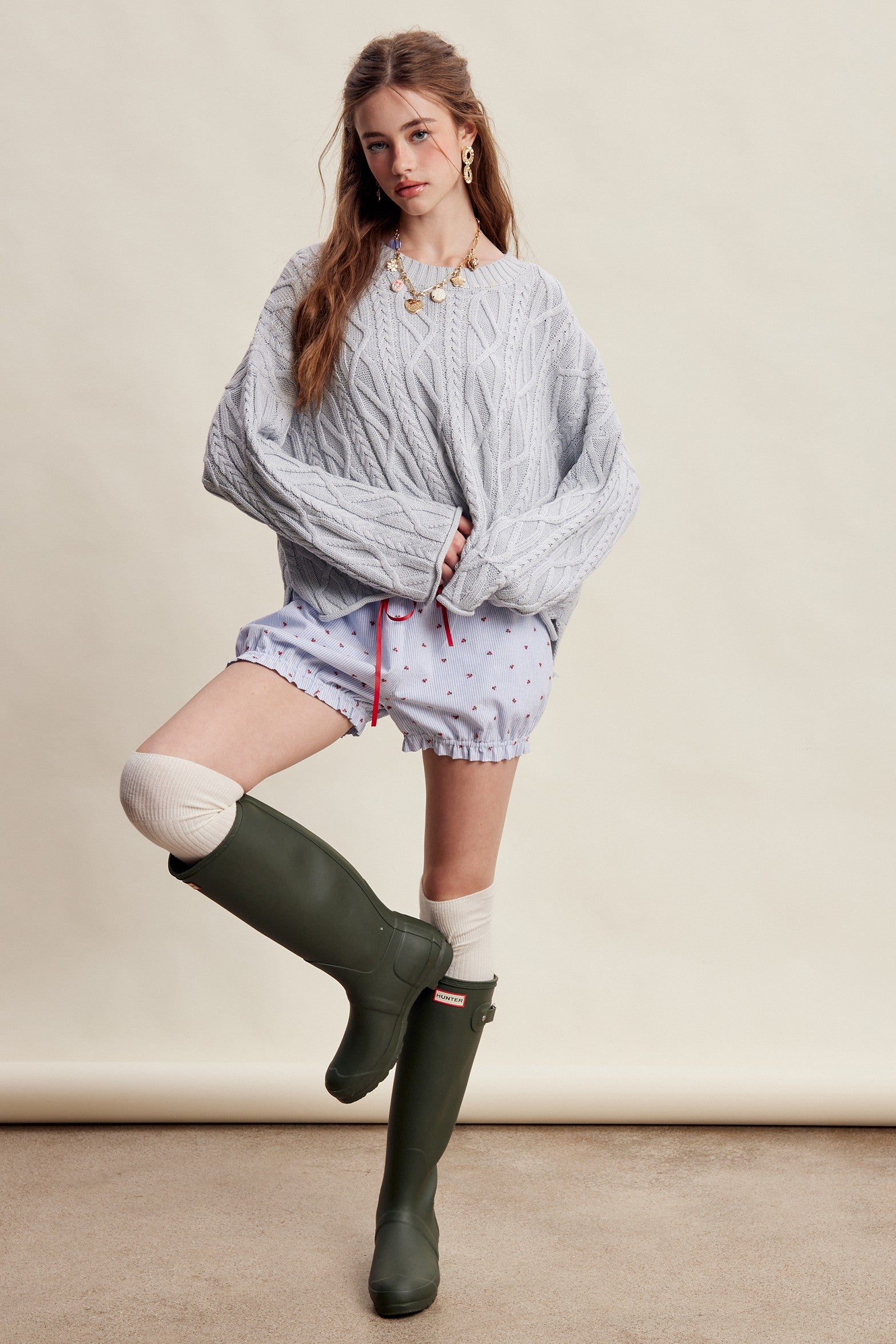 Wrenley Oversized Cable Knit Sweater - Sky