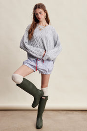 Wrenley Oversized Cable Knit Sweater - Sky